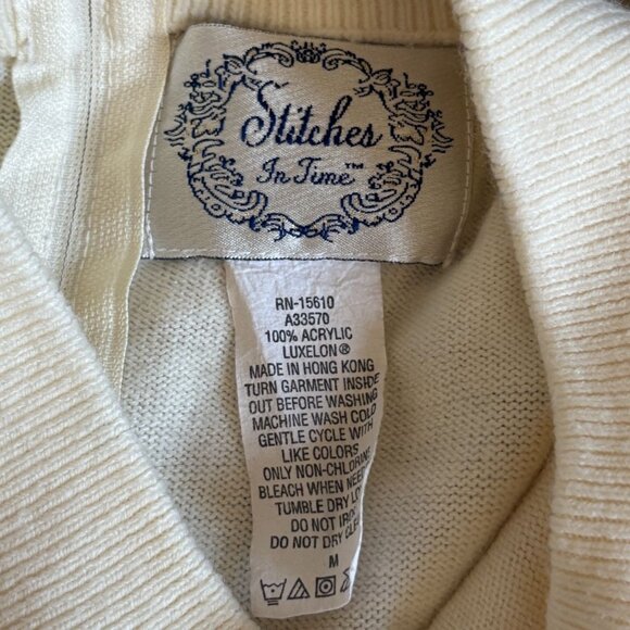 Stitches In Time Vintage Zippered Back Acrylic Sweater-Cream-M-GUC - Picture 4 of 6